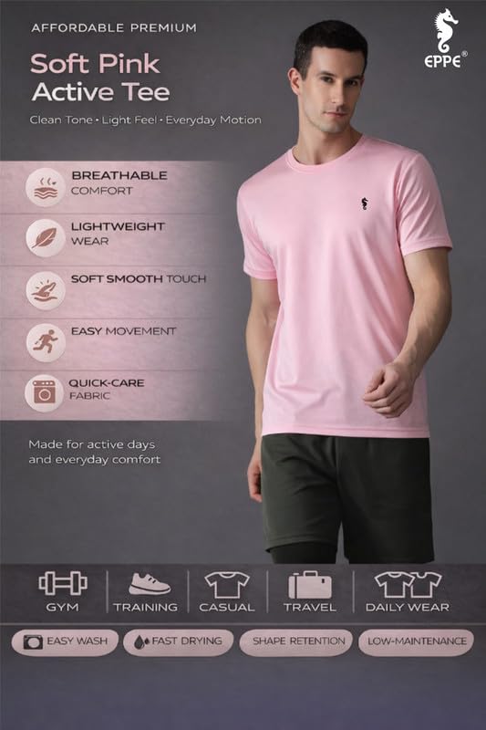 Image of EPPE Men's Round Collar T-Shirt | Regular & Dry Fit Summer Stylish Casual Tee | Polyester Half Sleeve T-Shirts for Men.
