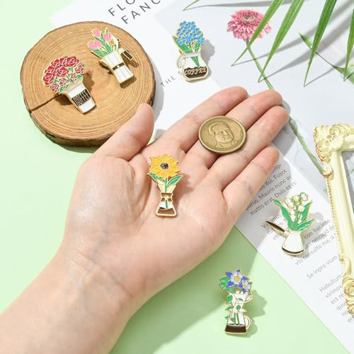 Image of Airssory Mixed Styles Bee Flower Tarot Ribbon Travel Theme Alloy Brooches Pins for DIY Clothes Backpack Hats Jackets Craft