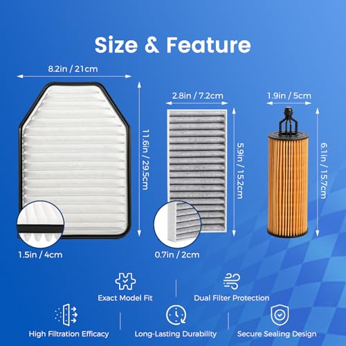Image of CA10348 68191349AB CF11777 Engine Oil Cabin Air Filter Kit Compatible with 2011-2017 Jeep Wrangler JK 3.6L V6, 2018 Wrangler JK, Replacement for AF4025 CA10348