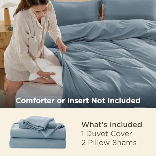 Image of Bedsure Prewashed Duvet Cover Queen, Cotton-Like Bedding Set, Dusty Blue | Ultra Soft, Relaxed Texture, 90 inchx90 inch Breathable Comfort, Hidden Zipper, 8 Corner Ties, Easy Care, OEKO-TEX, Year-Round Use