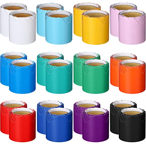 24 Rolls Bulletin Board Borders Set Scalloped Border Trim Black White Blue Yellow Green Red for School Home Bulletin Boards Desks Locker Classroom Decorations, 2.3 Inches x 16.4 ft