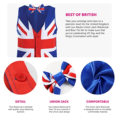 Union Jack Waistcoat and Bowtie, XX-Large, Waistcoat with Union Jack Print and Matching Bowtie, King's, VE Day - Image 2