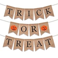 Trick or Treat Banner Halloween Garland for Fireplace Wall Porch Party Decor Pumpkin Rustic Burlap Bunting Banner Cute Halloween Decorations Banner Indoor