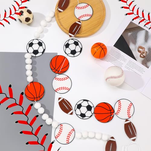 Image of Tatuo 3 Pcs 24.61 ft Sport Party Decorations Felt Football Garland Baseball Basketball Soccer Pompom Hanging Banner for Sports Theme Party Birthday Baby Shower Decor