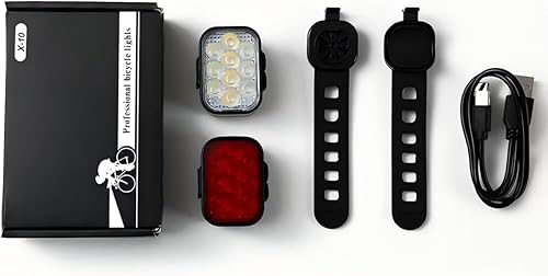 Conjunto de luz de bicicleta de alto brillo de 1200 lúmenes, 10 cuentas LED de alto brillo (6 lejanas y 4 cercanas), IPX4 Life impermeable, batería