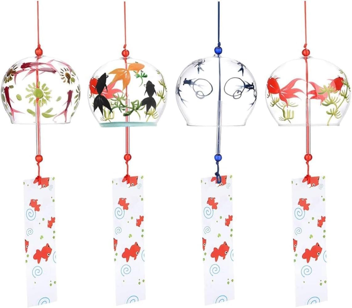 Amazon.co.jp: 風鈴ガラス江戸風鈴風鈴金魚風鈴短本3 / 4点セット清涼