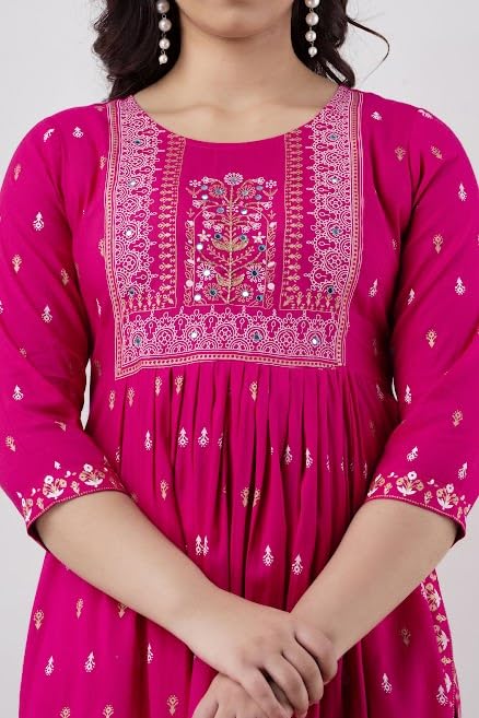 Image of Jai Shree Fab Women's Rayon Round Neck 3 /4 Sleeve Printed Kurti with Side Slit Pattern