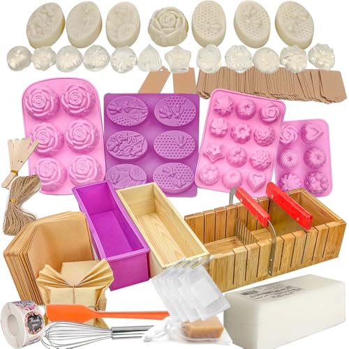 Kelodo Soap Making Kit for Adults All-in-One Soap Making Supplies Includes Melt & Pour 2.2LBs Goat Milk Soap Base Silicone Loaf Molds Cutting Box Premium 500+PCS DIY Craft Supplies