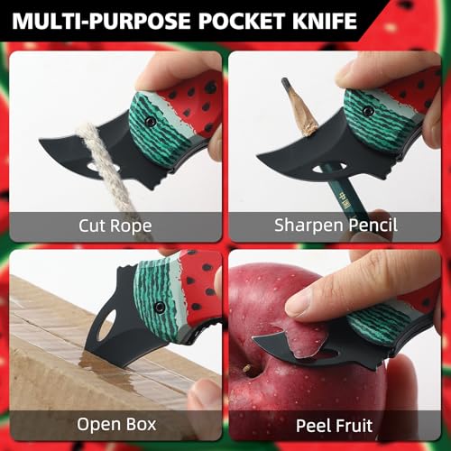 Image of Small Pocket Knife for Women Men,Cute Folding Knife Box Cutter,Mini EDC Knives for Everyday Carry,Folding Utility Knife with Unique Watermelon Design,Ideal Gifts for Men and Women