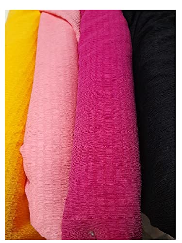 Tissu au mètre pour chemise et pantalon maglina gaufré noir rose-corail jaune