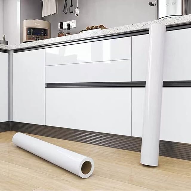 Self Adhesive Wallpaper White Glossy Glitter Effect Sticky Back Plastic Roll 45cm × 3m Peel and Stick Contact Paper Vinyl Film Decor Kitchen Countertop Cabinet Removable Waterproof Furniture Sticker