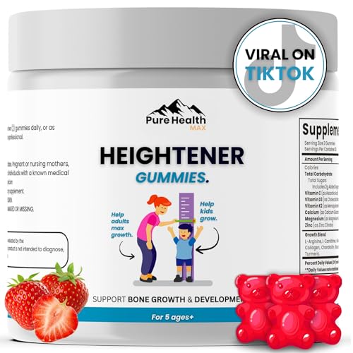 Heightener Gummies - Natural Height Growth Supplement for Kids Teens and Adults to Increase Bone Strength and Grow Tall | Height Maximizer Pills with L-Arginine Calcium & Zinc | 60 Gummy