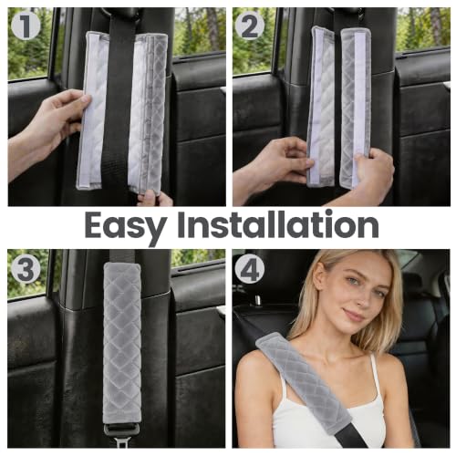 Amooca Soft Auto Seat Belt Cover Seatbelt Shoulder Pad Cushions 2 PCS Universal Fit for All Cars and Backpack for a More Comfortable Driving (Light Grey) - Image 6