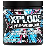 SCI-MX - X-PLODE Pre-Workout - 300g - Blue Raspberry Flavour - 250mg Caffeine, 6g Citrulline Malate, 3.2g Beta Alanine/Serving - Suitable for Vegetarians + Vegans