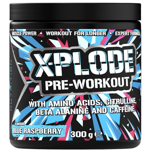 SCI-MX - X-PLODE Pre-Workout - 300g - Blue Raspberry Flavour - 250mg Caffeine, 6g Citrulline Malate, 3.2g Beta Alanine/Serving - Suitable for Vegetarians + Vegans