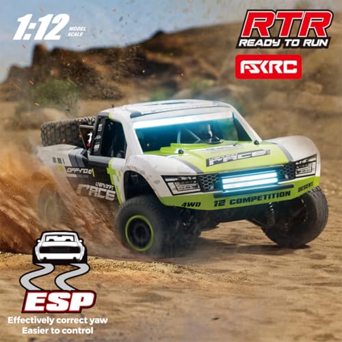 Image of 1 /12 RD12 RC Drift Car, 4WD Full-Proportional Brushed Racing Car with Gyroscope and 7-Color LED Lights, Remote Control Truck Gift for Adults (Green)