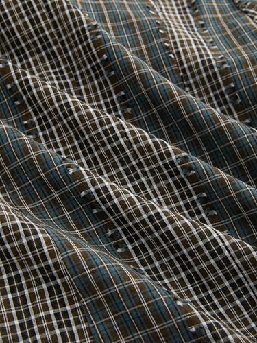 CIDER Women Asymmetrical Button Shirt Plaid Short Sleeve Gingham Collar Neck Two Tone Patched Tops4