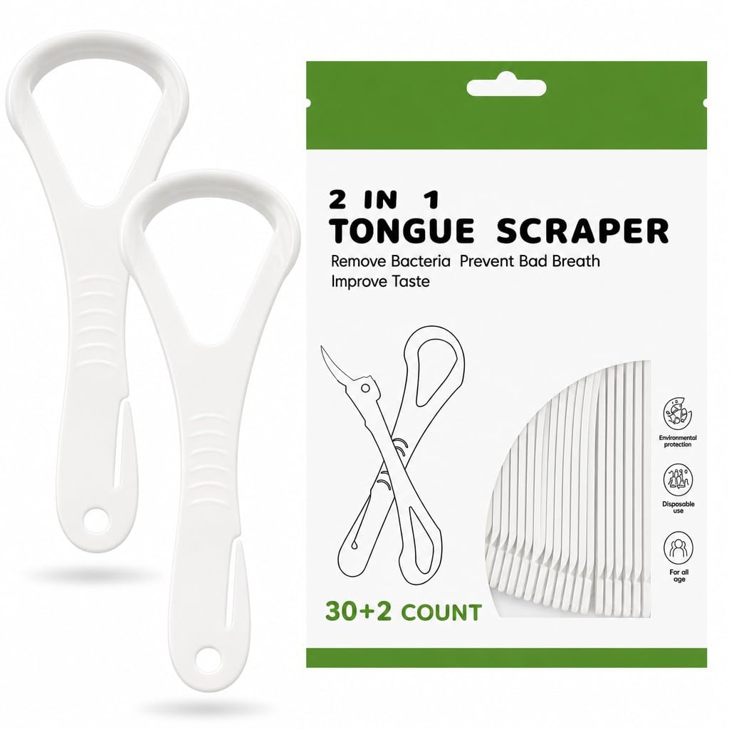 Tongue Cleaner, 32 Count, Disposable Tongue Cleaner, Hygienic Scraper, Recycled Plastic, Clean Tongue, Promote Fresh Breath, Includes Safe Fold-Back Tooth Pick (White)-image-32