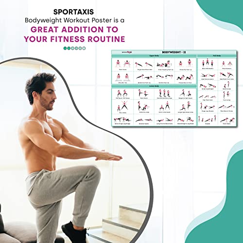 SPORTAXIS Pôster de treino de peso corporal com 32 poses de treino – Laminação dupla face brilhante,