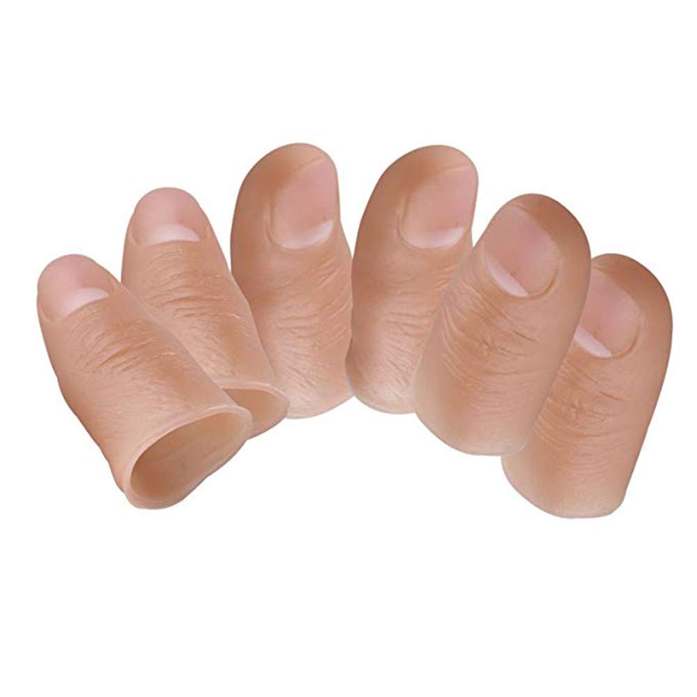 ANNIUP 6Pcs Fake Soft Thumb Tip Finger Plastic Magic Trick Play Stage Show Prop Prank Toy Gadget for Halloween Party Standard Adult Size 55 * 22mm