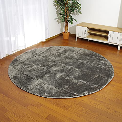 抗菌 防臭 長毛ラグカーペット ホットカーペットカバー 円形 185cm円形 グレー 裏面:ドッドタイプ滑り止め加工