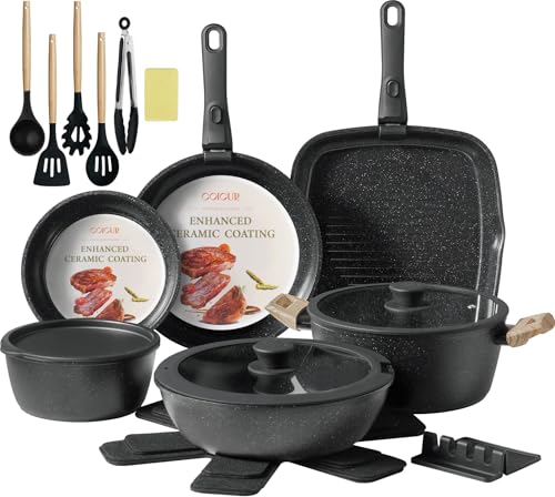 23Pcs Ceramic Cookware Set Non Stick Pots and Pans Set Non Toxic with Detachable Handle Induction...