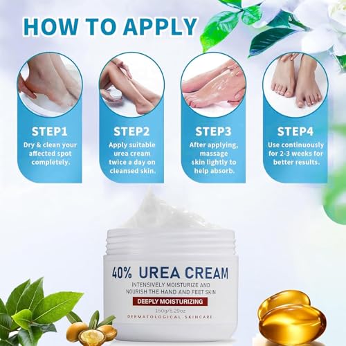 Urea Crème, 40 procent voor voeten, urea-voet, voetcrème, voetcrème met hyaluronzuur voor voeten, handen, hielen, ellebogen, nagels en knieën, 150 g - Afbeelding 4