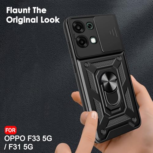 Image of TheGiftKart Tough Armor Bumper Back Cover Case for Oppo F33 5G / F31 5G | Kickstand & Ring Holder | 360 Degree Protection Back Cover Case for Oppo F33 / F31 5G (PC & TPU, Sliding Camera Cover, Black)