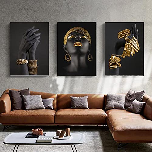 KHADR 3 Pezzi Quadro su Tela Arte Africana Donna