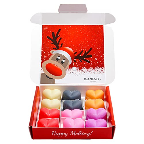 12 Melts of Christmas Wax Melts | Strong Scented Wax Melt Gift Set | 12 x 6g Hearts | Hand Made in The UK | Vegan Friendly | Long Lasting Soy Wax Melt Sample Box