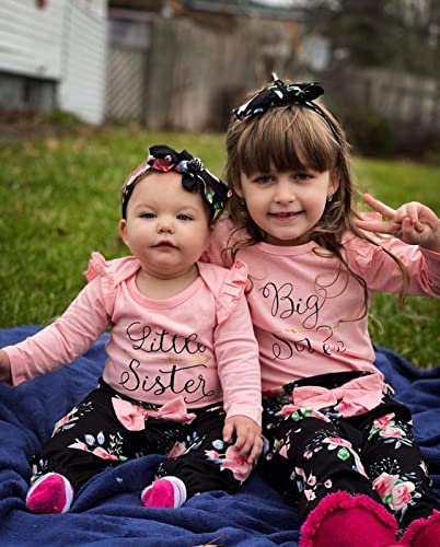 AMAWMW Big Sister Little Sister Matching Outfits Toddler Girl Clothes Newborn Baby Ruffle Romper Floral Pants Headband 3Pcs3