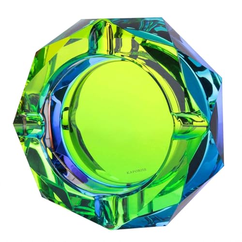 Kaforise Heavy K9 Crystal Ashtray for Cigarettes Cool Color-Changing Glass Ash Tray for Outdoor Patio & Home Decor Fancy Geometric Tabletop Accessories Unique Luxury Gift for Men Smokers(03)