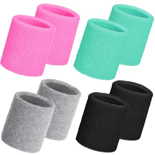 Image of WILLBOND 8 Pack Wrist Sweatbands Sports Wristbands Tennis Sweatbands Neon 80s Thick Cotton Gymnastics Sweat Band Athletic Football Soccer Sports Wristband for Men Women Party