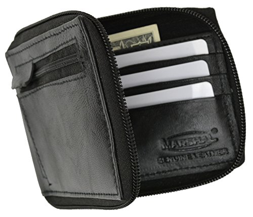Men's premium soft leather zippered bifold wallet outside zippered coin pocket3