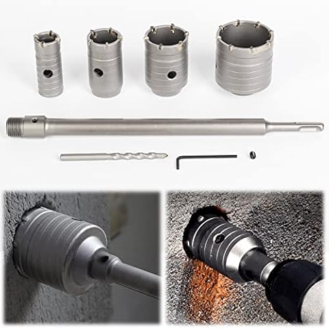 awagas 4Pcs Concrete Hole Saw Kit, 30 40 50 68mm Wall Cutter Drill Bit with SDS Plus Shank 350mm Round Handle Connecting Rod for Concrete Brick Cement Stone Wall Air Conditioner Masonry Tile Cover