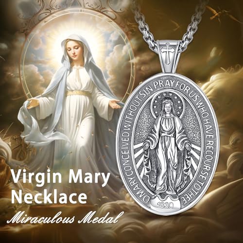 Collar Virgen María Medalla Milagrosa Plata 925 para Hombre y Mujer