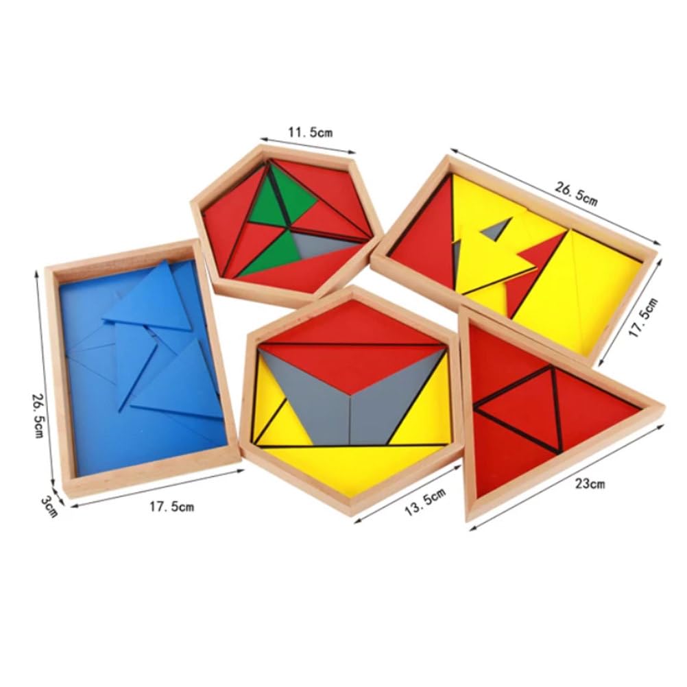 Drewniane trójkąty konstrukcyjne Montessori | Układanka kształtami geometrycznymi, sensoryczna edukacyjna zabawka poznawania kształtów płaskich, klocki nauki geometrii