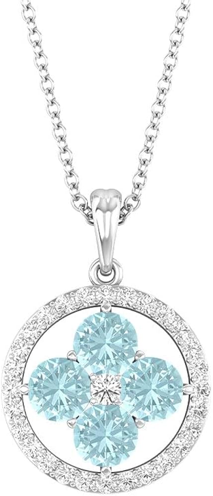Sky Blue Topaz Flower Pendant for Women adorned with Cluster of Round Cut Center Stone fashioned inside Open Circle of Diamond 125 CT Certified