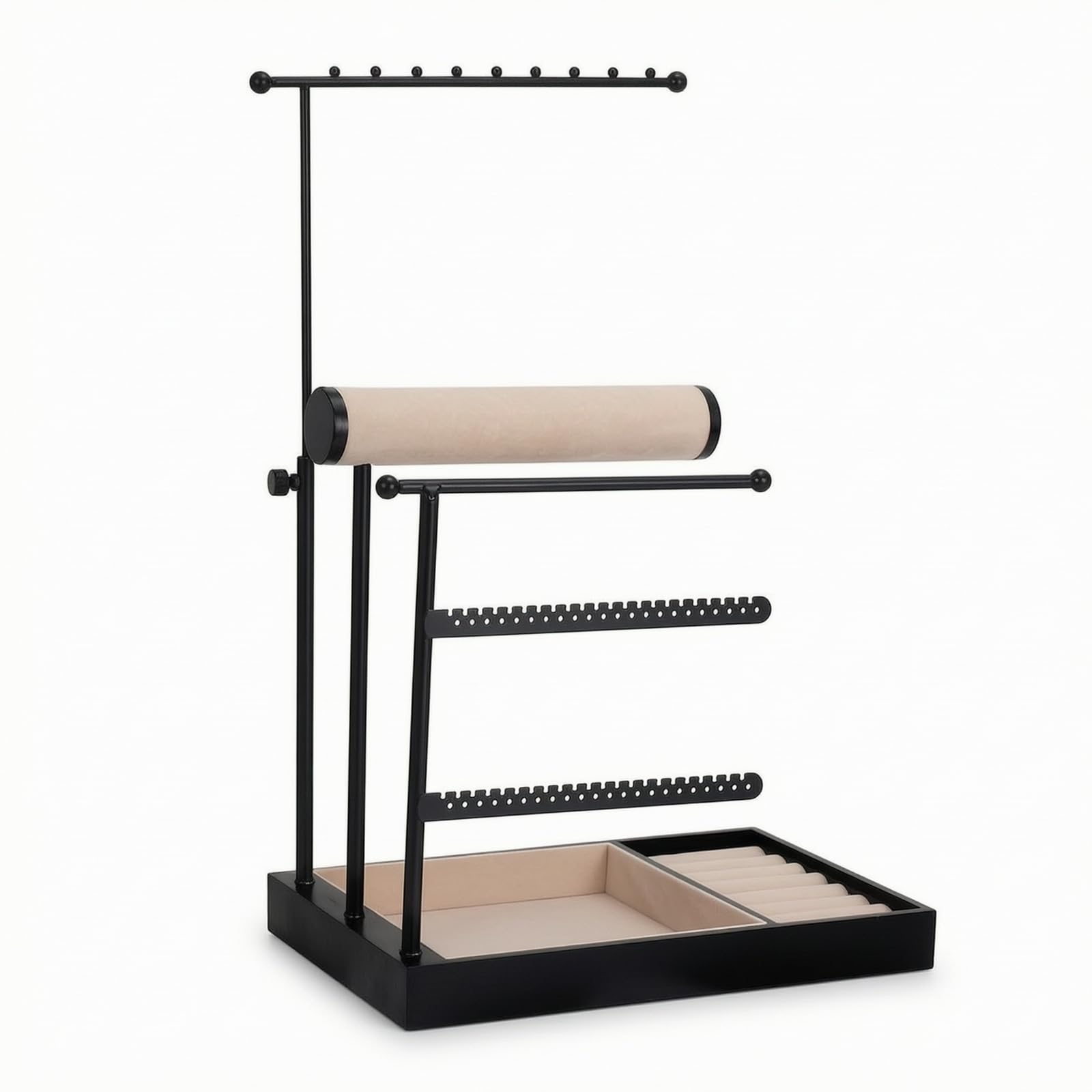 TISHITA Rack Exhibición s con Base MDF Multifuncional Organizador Colgante Pulseras y Anillos Elegante Joyero Escritorio Metálico, Negro
