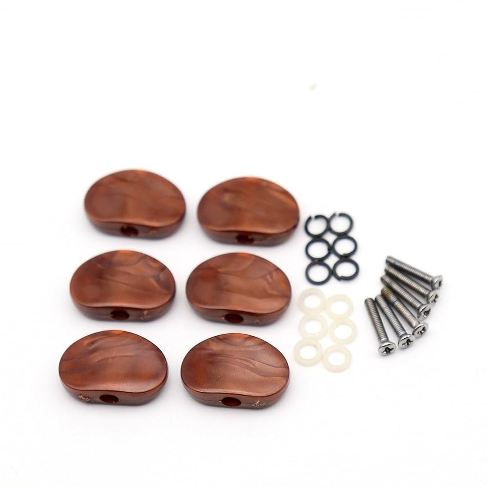Guitar Part for 6Pcs Oval Shape Guitar Tuning Pegs Button Cap Tuners Machine Button Electric Guitar Buttons (Color:6pcs Brown)