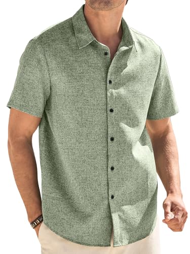 HOTake Men's Casual Linen Shirts Short Sleeve Button Down Summer Beach Vacation Wedding Shirts