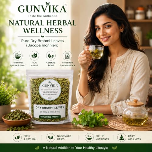 Image of Dry Brahmi Leaves | Brahmi Herb (Bacopa Monnieri) | Natural Ayurvedic Brahami Dry Leaves for Herbal Tea & Kadha | Pure Dried Brhami Patti - 100 gm