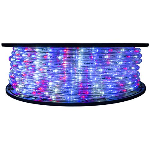 Brilliant Brand Lighting Red, White and Blue LED Rope Light, 148 Foot Length – 120 Volt Rope Lighting Solution, 19.5” Cutting Intervals, 100,000 Hour Lifespan