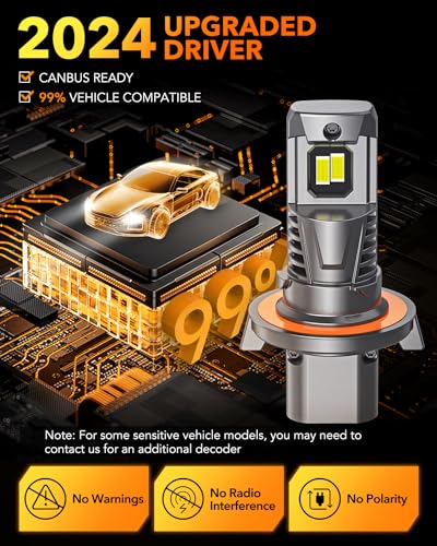 Image of OXILAM Upgraded H13 9008 Light Bulbs, 800% Ultra Brightness, 6500K Cool White, 1:1 Mini Size as Stock Bulb, Wireless Plug-N-Play Fog Light Bulb, Dual Beam, 2 Pack
