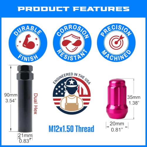 Image of 24 Pink Spline Drive Small Diameter Acorn 12x1.5 Pink Lug Nut Kit with Key