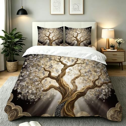 Nuphtun Funda Nórdica 260x240 Árbol Blanco, Funda Nórdica Cama 180 con 4 Cintas en Las Esquinas Microfibra Conjunto de Ropa de Cama para Primavera Verano Otoño Invierno, AW5850