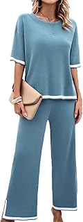 Mujer Conjunto Chándal Traje De Punto Dos Piezas Casual Tejido Conjunto De Camiseta De Manga Corta Y Pantalones Conjunto De Pijama Cómodo Moda Color Sólido Verano