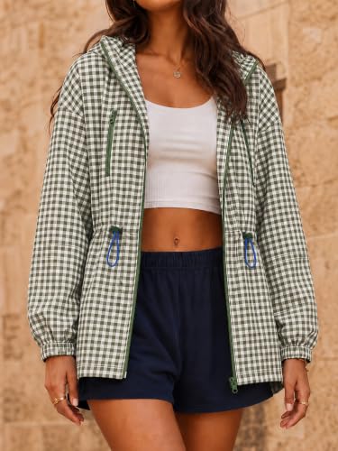 Fisoew Womens Rain Jacket Waterproof Plaid Raincoat Hooded Windbreaker - image 4