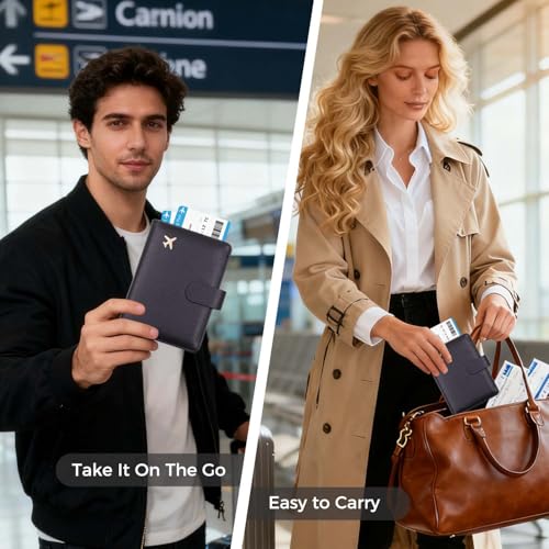 Image of Melsbrinna Premium Leather Passport Holder Covers Case, Waterproof Rfid Blocking Travel Wallet Passport Holder with Pen Holder, Cute Passport Book for Women /Men