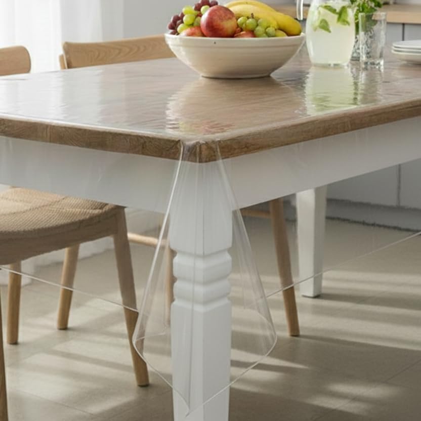 STITCHNEST PVC Transparent 6 Seater Dining Table Cover Without Lace, (54x78 Inches)